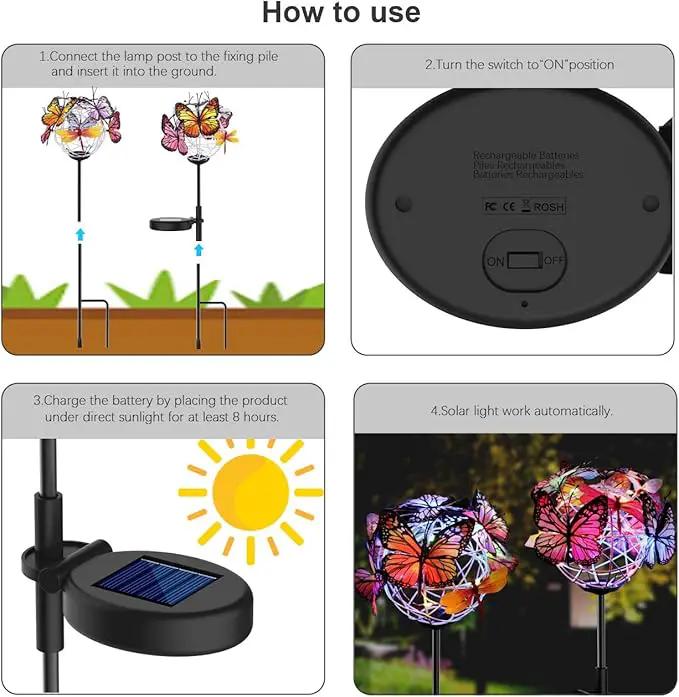 Aiscool Solar Powered Butterfly Garden Stake Lights (2 Pcs Butterfly Lights) by GreenHaven Gardens