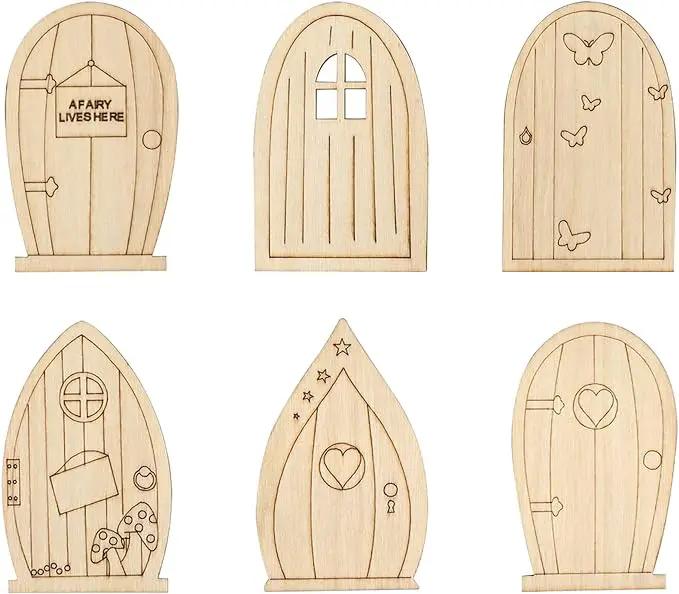 AUEAR, 24 Pack Fairy Door Miniature Wooden Garden Doors Windows Unfinished Window Accessories Mini House DIY Craft for Wall Home Party Decoration (6 Styles) by GreenHaven Gardens