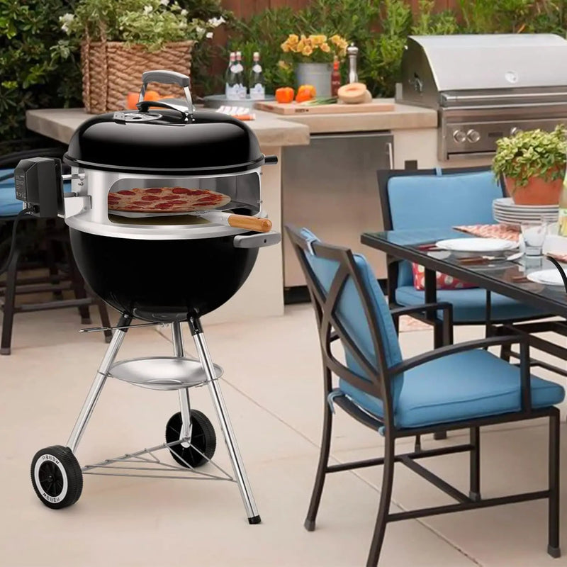 only fire Stainless Steel Multi-Purpose Rotisserie and Pizza Combo Kit for Weber 18" and Other Similar Kettle Grills - Include Pizza Peel and Pizza Stone by GreenHaven Gardens