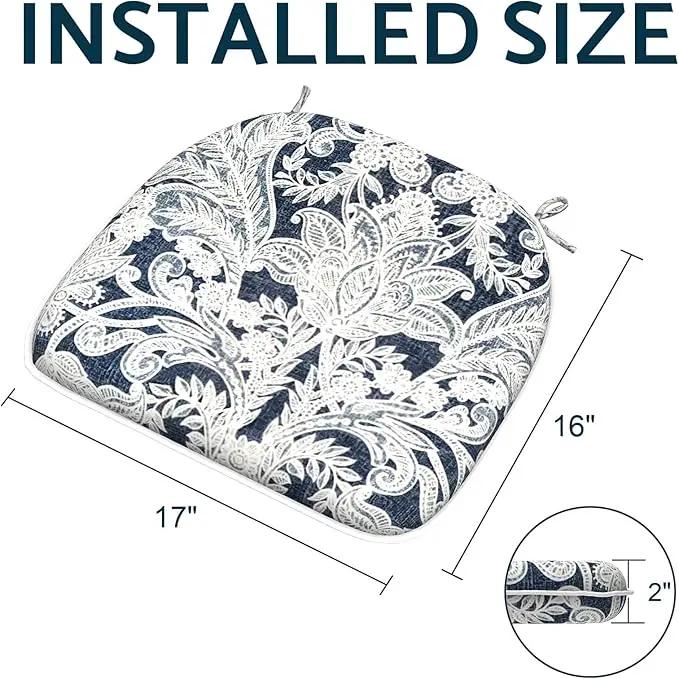 Indoor/Outdoor Chair Cushions 16x17 Inch, Patio Chair Cushions with Ties, All Weather Seat Cushions for Patio Furniture Home Garden Chair Use, Set of 4,Damask Lapis by GreenHaven Gardens