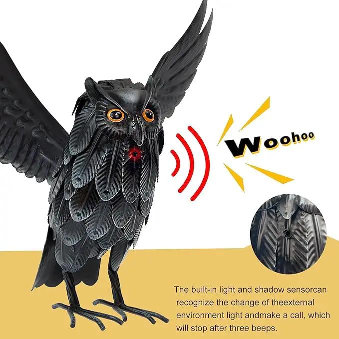 Natelf Solar Owl Decoy Sculptures & Statues Halloween Decoration, Standing Metal Bird Deterrent to Scare Birds Squirrels Away for Outdoor Garden Yard Patio, Black by GreenHaven Gardens