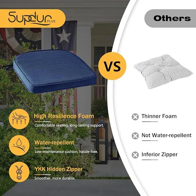 Outdoor Round Corner Seat Cushion, 17"x16"x2", Set of 4, Non Slip Seat Cushion Pads with Removable Cover for Patio Furniture, Garden Yard Lawn, Navy by GreenHaven Gardens