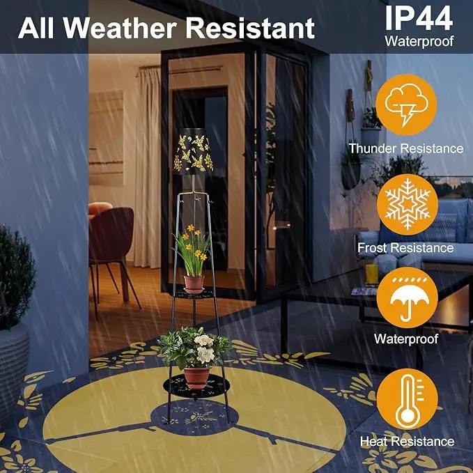 47.2'' Outdoor Metal Solar Floor Lamps with 2 Plant Stand Hummingbird Solar Lights Waterproof Solar Powered Street Lights Garden Decorative Lantern for Yard Pathway Deck Patio Porch Driveway Decor by GreenHaven Gardens