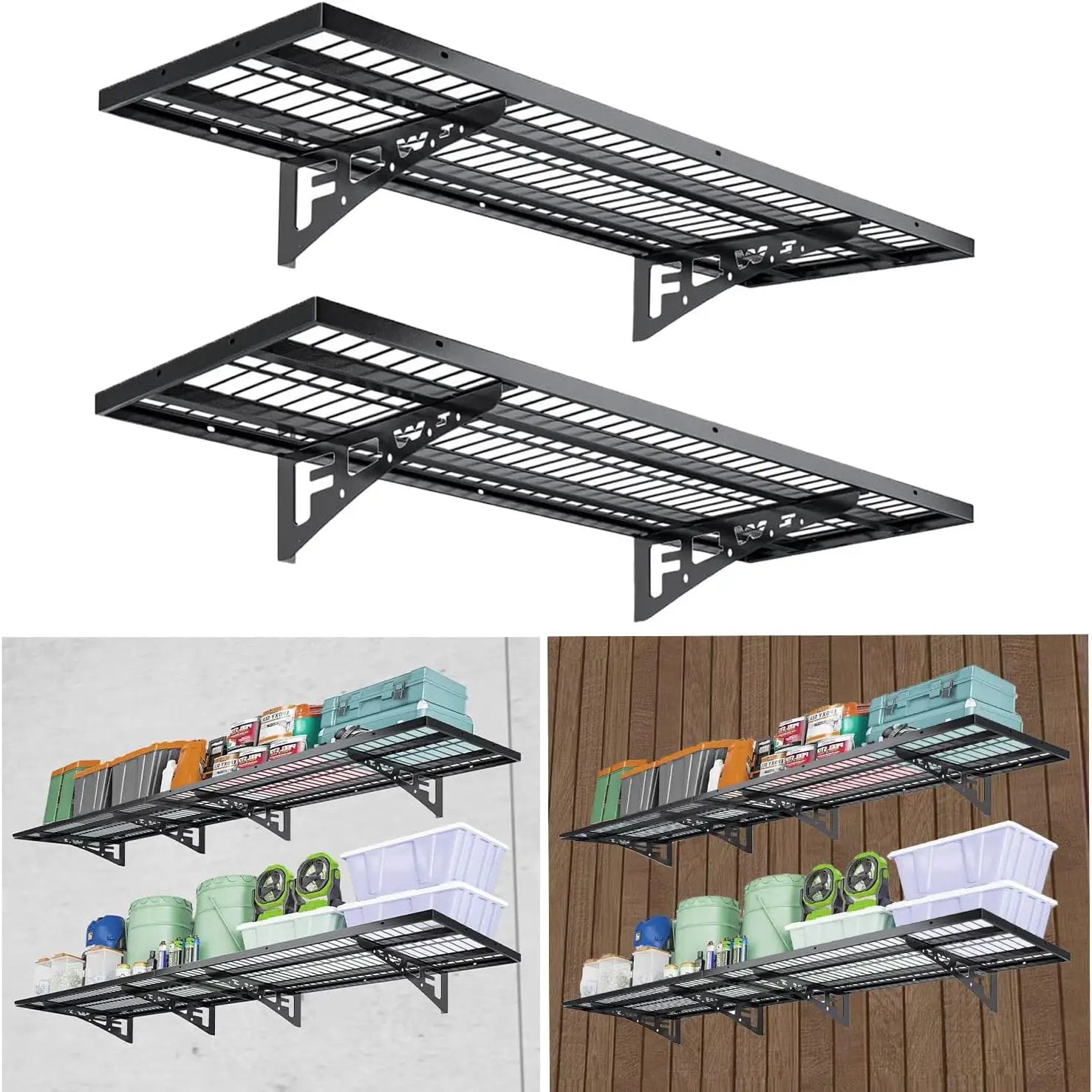 2 Pack Garage Wall Shelving, Heavy Duty 1.5' x 3.8' Wall Mount Storage Shelf with Hooks, Garage Storage Rack Floating Shelves, Holds 250 lbs Each by GreenHaven Gardens