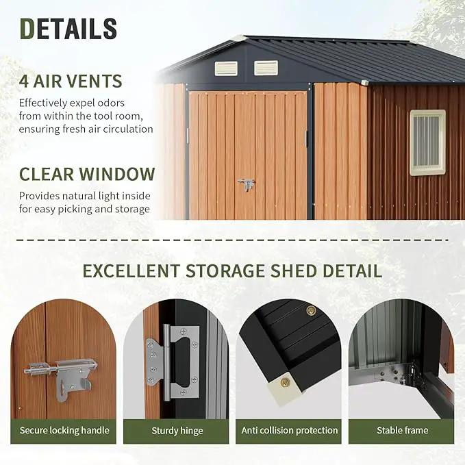 8x6 Ft Storage Shed, Large Outdoor Shed with Window, Lockable Doors, Outside Steel Shed for Garden, Backyard, Lawn, Patio Utility, Tool Storage by GreenHaven Gardens