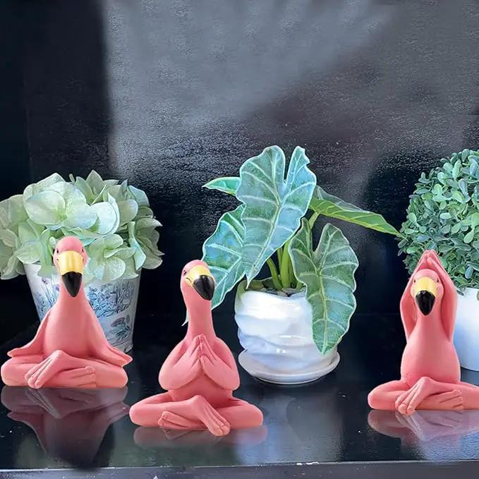 Goodeco 2.4" Mini Yoga Flamingo Figurines - Tiny Gifts Whimsical Kawaii Pink Flamingo Desk Decor, Set of 3 Fairy Garden Lawn Statues, Flamingo Gifts for Women/Mom/Grandma/Girls by GreenHaven Gardens