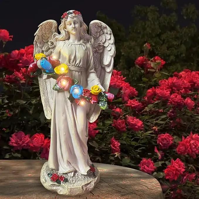 Angel Statues for Garden, Solar Angels for Outside, Angels Sculpture Holding Wreath for Outdoor Patio Lawn Balcony Ornament Gifts for Women/Mom/Grandma by GreenHaven Gardens