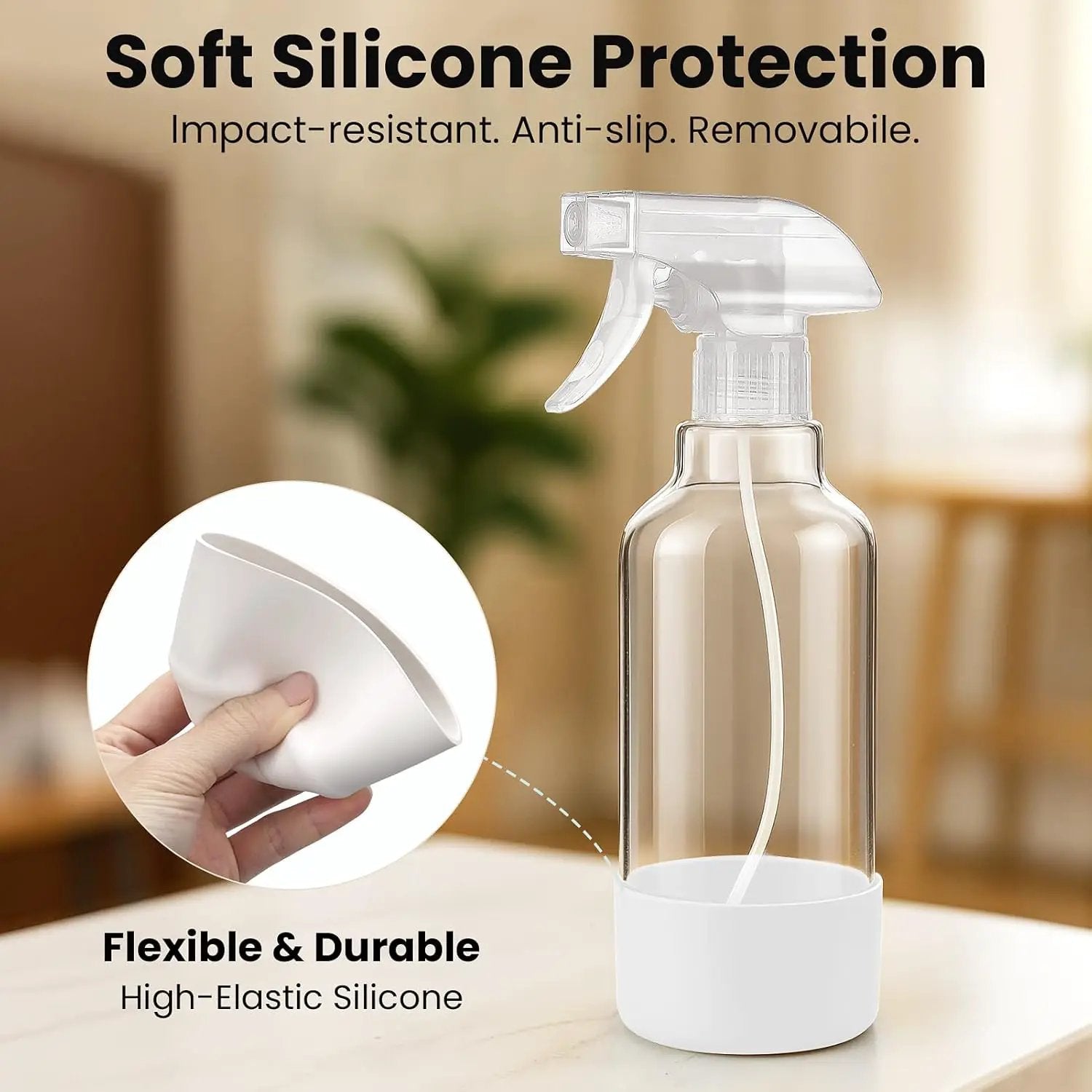 Glass Spray Bottles with Silicone Sleeve 16.9oz 2 Pack Empty Spray Bottle for Hair Mist/Stream Spraying for Cleaning Solutions, Plants, Essential Oils (clear-white&yellow) by GreenHaven Gardens
