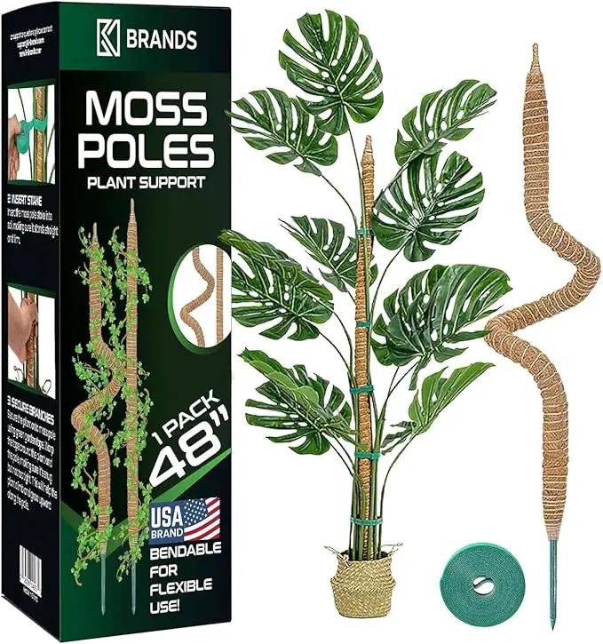 48'' Bendable Moss Pole Monstera Plant Support for Climbing Indoor Plants - Stakes for Potted Climbers - Tall Sticks Indoor Trellis for Houseplants - Accessories for Monstera Pot by GreenHaven Gardens