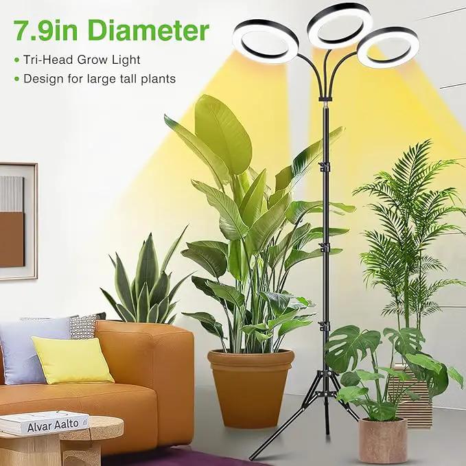 LORDEM Grow Light for Indoor Plants, 7.9" Diameter Tri-Head Plant Light for Plants Growing, Full Spectrum Growth Lamp with Auto Timer 3/6/12H, 4 Dimmable Levels, 3 Lighting Modes, Adjustable Stand by GreenHaven Gardens