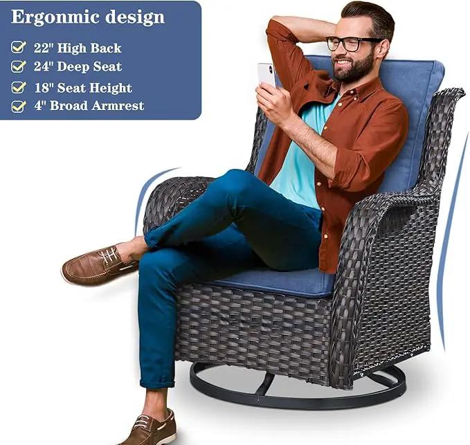 Outdoor Swivel Rcoker Patio Chairs - Outdoor Swivel Patio Chairs Set of 2 Wicker Chair Patio Furniture Sets with Covered Cushion for Porch Deck Balcony Garden, Blue by GreenHaven Gardens