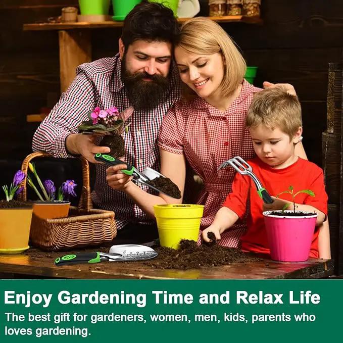 ESOW Garden Tool Set, 3 Piece Cast-Aluminum Heavy Duty Gardening Kit Includes Hand Trowel, Transplant Trowel and Cultivator Hand Rake with Soft Rubberized Non-Slip Ergonomic Handle, Garden Gifts by GreenHaven Gardens