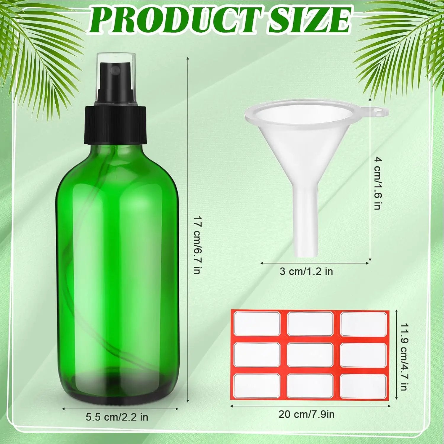 Norme 12 Pcs 8 oz Glass Spray Bottles with Funnels and Labels Refillable Cosmetic Empty Spray Bottles with Sprayer Containers for Essential Oil Cleaning Solutions (Green,Stylish) by GreenHaven Gardens