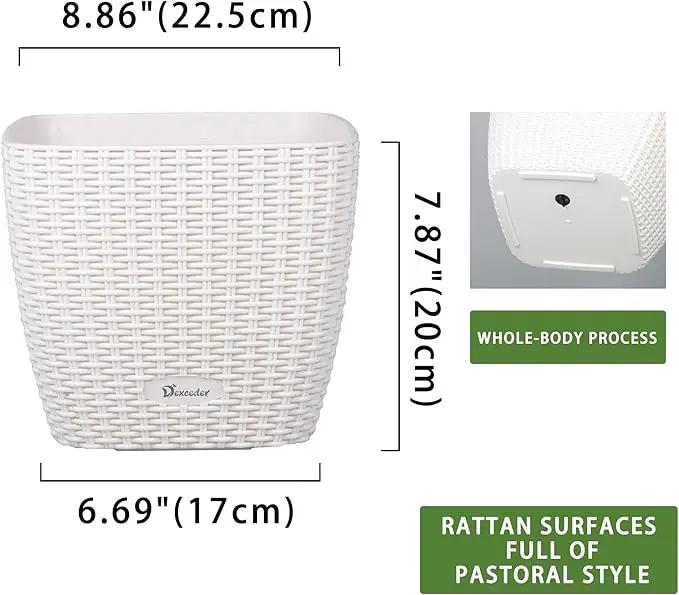 Dexceder 9x8 Self Watering Planter Indoor Outdoor, Inner Mat Design, Thickened Table Flower Plant Pot with Water Level Indicator (Ivory White Rattan) by GreenHaven Gardens