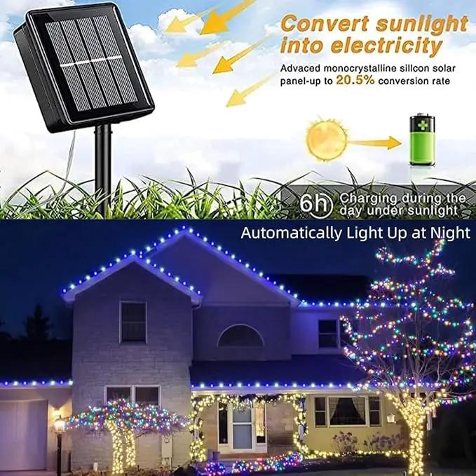 QITONG 4 Pack Blue and White Solar Fairy Lights, Each 33ft 100 LED String Light, 8 Modes Silver Wire Solar Twinkle Lighting for Tree Garden Yard Christmas by GreenHaven Gardens