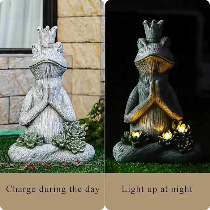 Large Garden Statue Yoga Frog Sustainable Eco-Friendly Solar Lights with LED Sustainability Sculpture Courtyard Balcony Home Decoration（20" Tall by GreenHaven Gardens