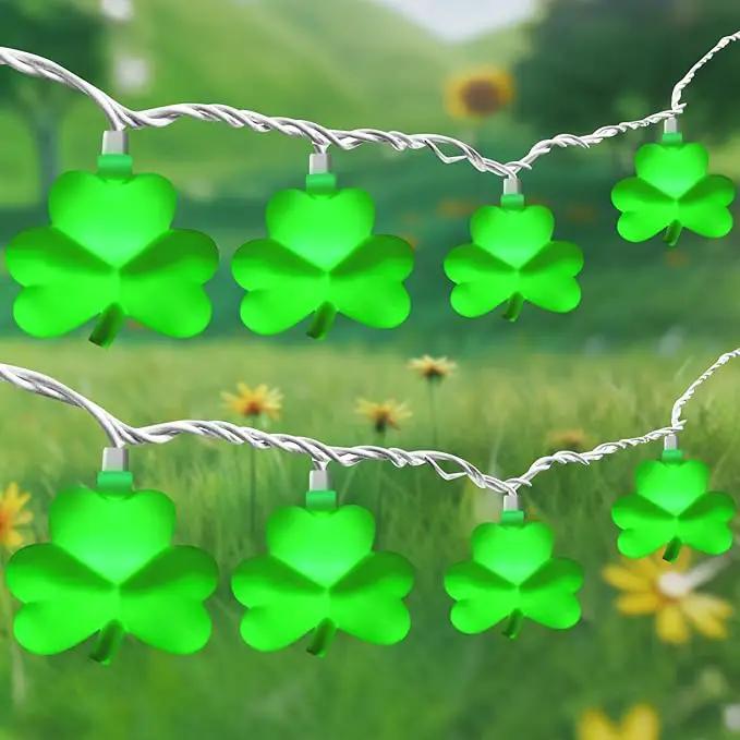 St Patricks Day Decorations Shamrock String Lights, 8.5FT Green Lucky Clover String Lights Waterproof with 10 Green LED Lights for Indoor Outdoor St. Patrick's Day Party Decorations, White Wire by GreenHaven Gardens