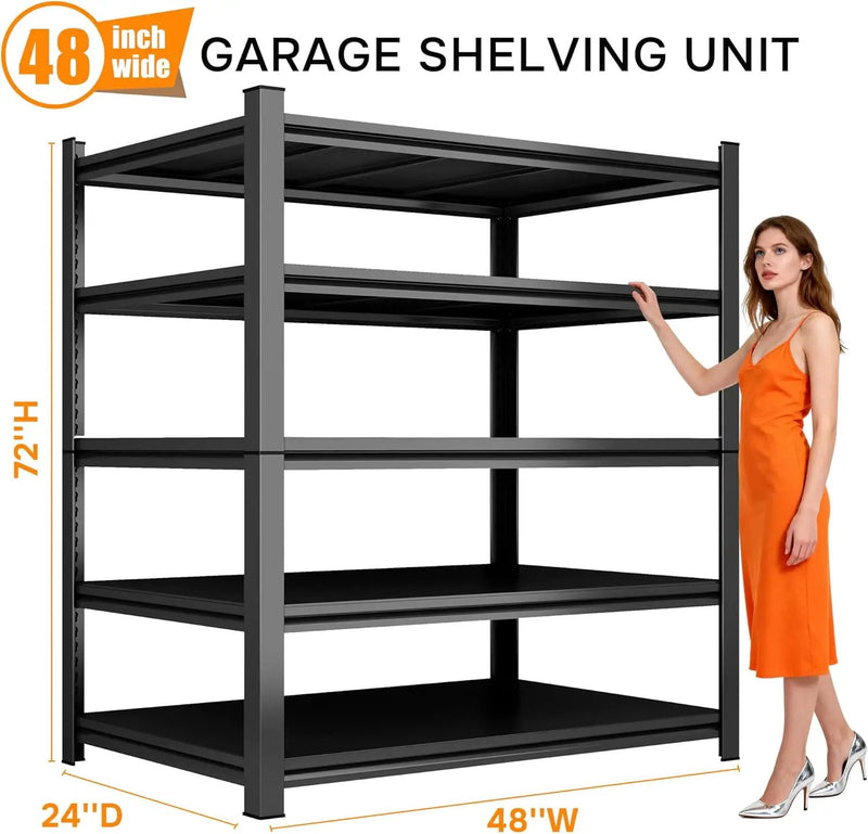 72''H Garage Shelving Heavy Duty Garage Storage Shelves, 3000 LBS Adjustable 5 Tier Industrial Shelving Unit, Metal Utility Shelf for Basement, Warehouse and Workshop (72''Hx48''Wx24''D, Black) by GreenHaven Gardens
