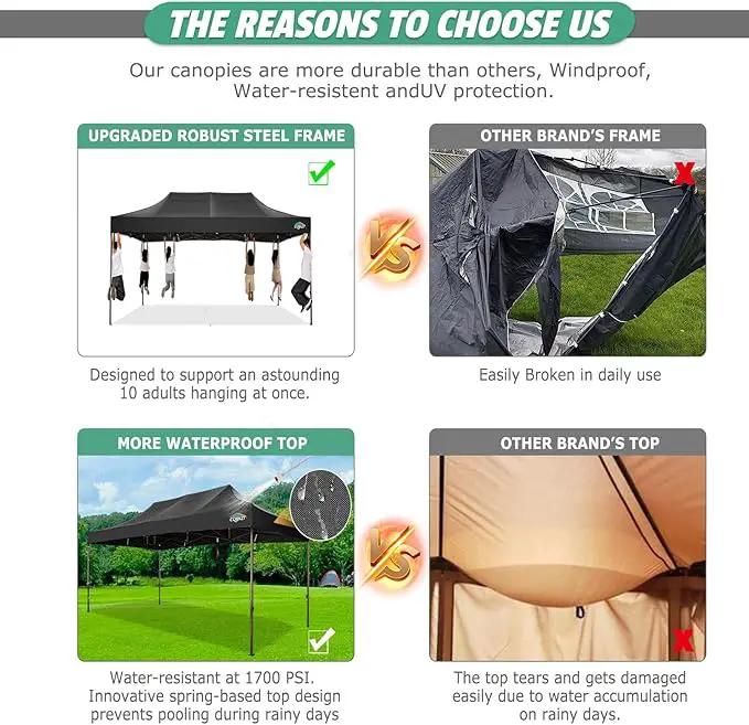 COBIZI 10x15 Pop Up Canopy Tent Heavy Duty Without Sidewall, Commercial Outdoor Easy Pop Up Gazebo for Party Wedding All Weather Waterproof UV 50+ with Roller Bag(Leg Upgraded),Black by GreenHaven Gardens