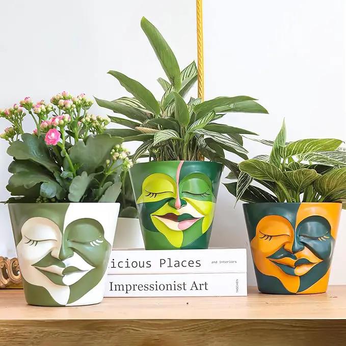 GUGUGO Face Planters Pots with Drainage, Abstract Gardening Pots for Indoor Plants, Unique Funny Small Succulent Pot for Plant Lover Gifts (Rainbow Colors - Mainly Green, 5.5Inch) by GreenHaven Gardens