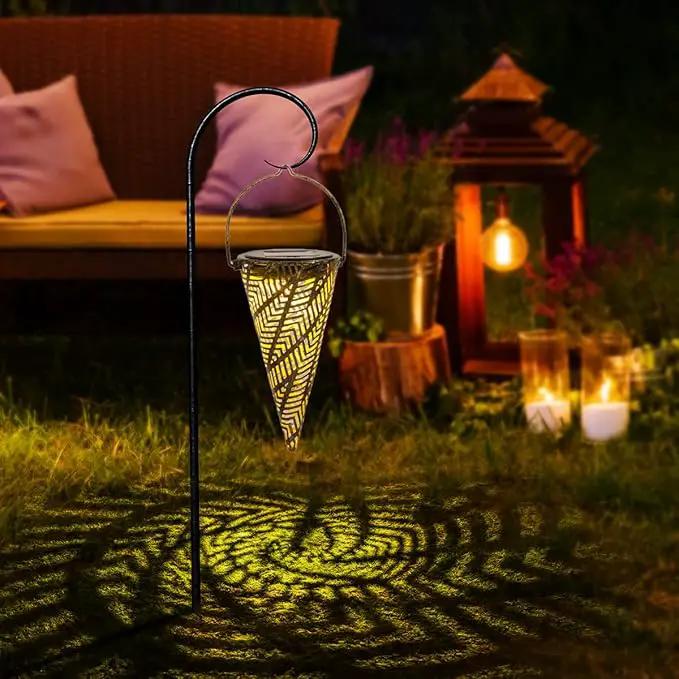 Outdoor Decorative Solar Hanging Lights with Delicate Hollow Conical Lantern Design - Set of 3 Chandelier for Patio, Tree, Garden, Yard, Porch, Backyard Pathway and Christmas Decoration. by GreenHaven Gardens
