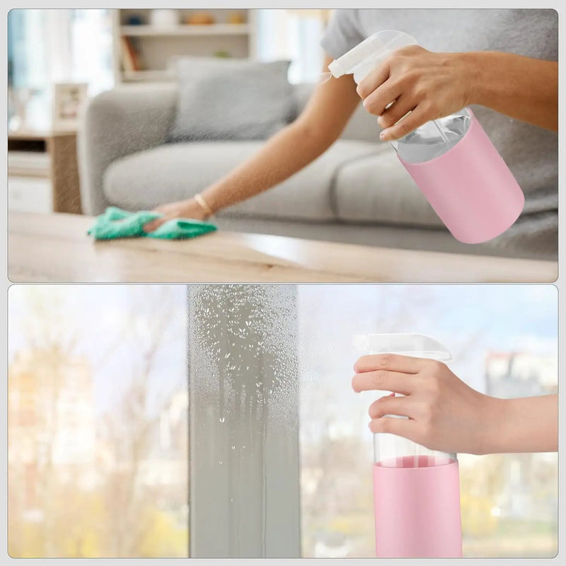 2 Pack Glass Spray Bottles with Long Silicone Sleeve, 16 oz Empty Refillable Containers with Adjustable Spray Nozzles, Spray Bottles for Hair, Cleaning Solutions and Plants Pink by GreenHaven Gardens