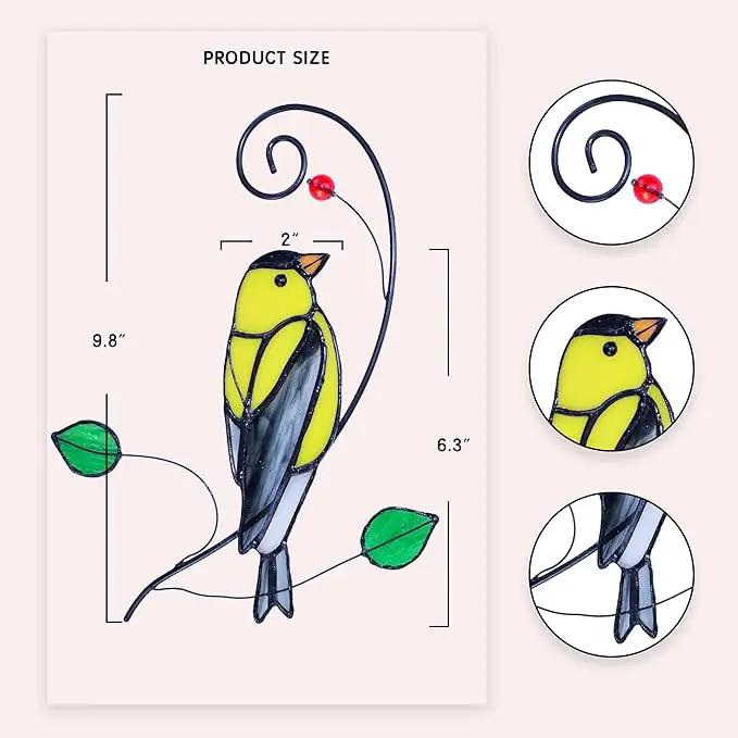 Lolitarcrafts Goldfinch Stained Glass Window Hangings Bird Suncathers for Window by GreenHaven Gardens