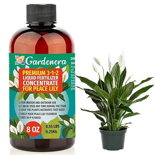 Premium Liquid Peace Lily Plant Fertilizer - 3-1-2 Concentrate for Indoor Plants and Flowers by Gardenera | Organic Plant Food for Peace Lily - 8oz by GreenHaven Gardens