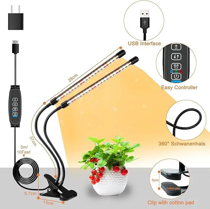4 Heads Grow Lights for Indoor Plants, Full Spectrum LED Plant Lamps with Clips and 120 inch Cables for Seeding Growing(with Adapter) by GreenHaven Gardens
