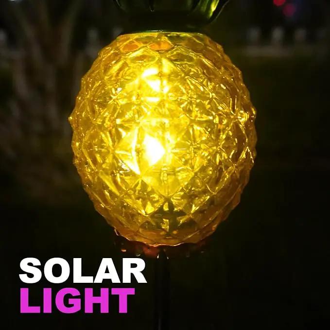 Solar Lanterns Outdoor Waterproof Glass Pineapple Garden Decor, Hanging Solar Stake Lights Yard Art, Outside Patio Decorations Gardening Birthday Gifts for Mom Grandma Women, 2 Pack by GreenHaven Gardens