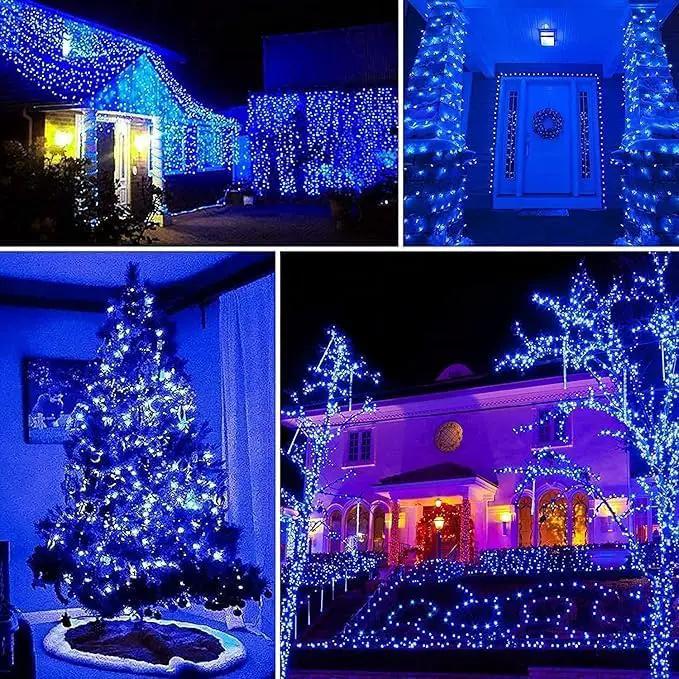 YEGUO 4 Pack Blue Solar Fairy Lights Outdoor Waterproof, Each 100 LED 33ft String Lights, 8 Modes Twinkle Lights by GreenHaven Gardens