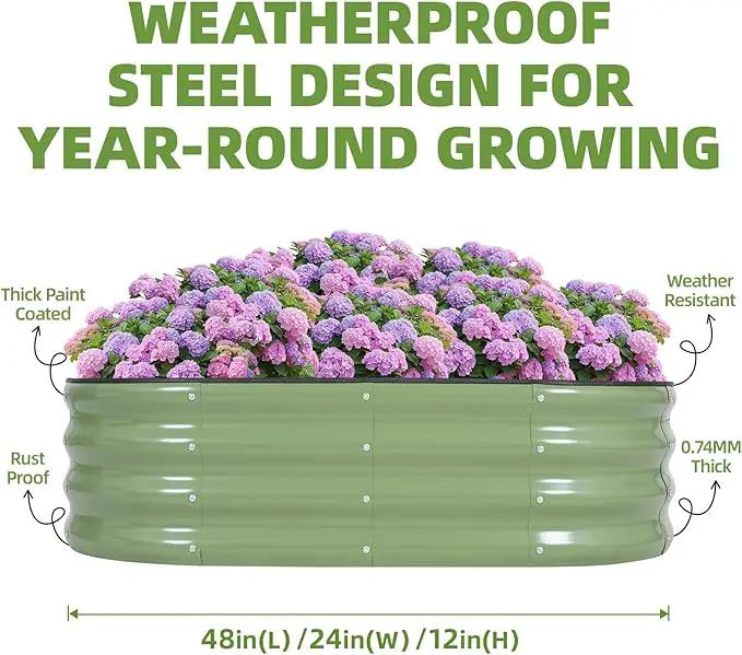 G GOOD GAIN Galvanized Metal Raised Garden Bed Kit - 4x2x1FT Outdoor Planter Box with Safety Edging and Gloves for Vegetables, Fruits, Flowers(Oliver Green, 1PC) by GreenHaven Gardens