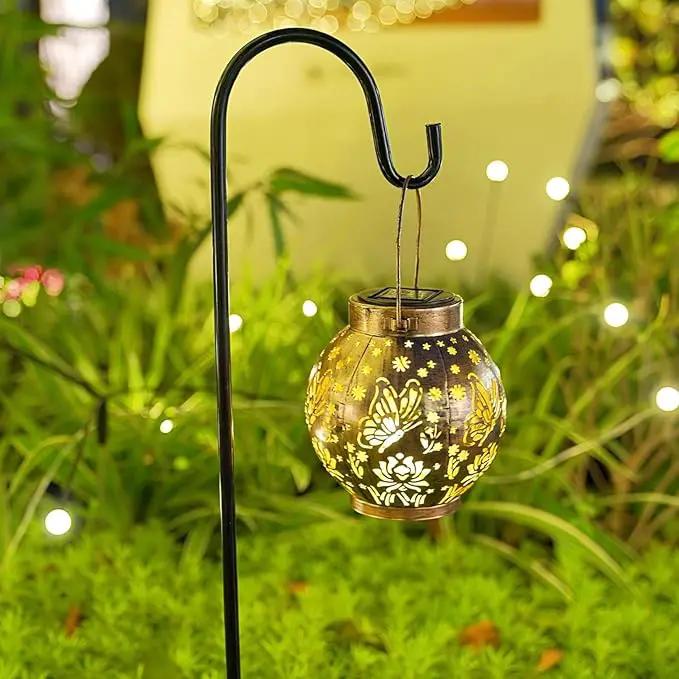 2 Pack Outdoor Solar Hanging Lantern Lights Metal LED Decorative Lamp for Garden Patio Porch Lawn and Table.Unique Gifts for Women Gardening. (Bronze Butterfly) by GreenHaven Gardens