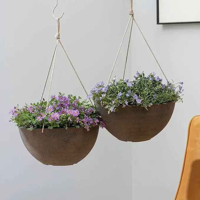 LA JOLIE MUSE Large Hanging Planters - 13 Inch Flower Pots Outdoor Indoor, Hanging Garden Planters Set of 2, New Iron Color by GreenHaven Gardens