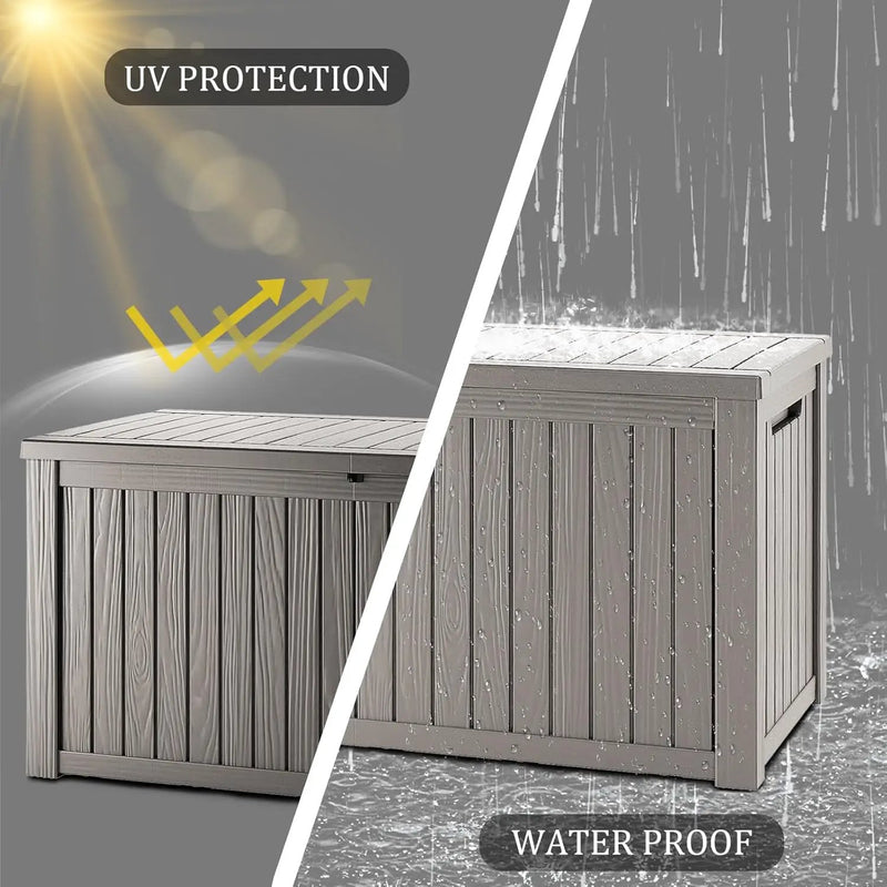 270 Gallon Waterproof Deck Box, Lockable Resin Storage Box for Patio Furniture Cushions Garden Tools and Outdoor Delivery Storage, Coffee by GreenHaven Gardens