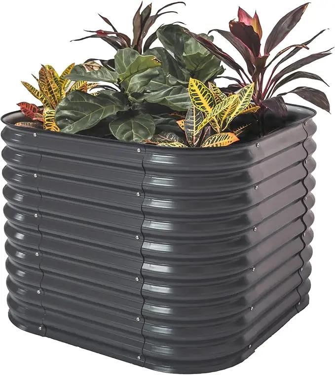 Vego garden 32" Extra Tall Raised Garden Bed Kits, 4 in 1 Modular Raised Planter Box for Vegetables Flowers Fruits Oval Metal Raised Garden Bed- Modern Gray by GreenHaven Gardens