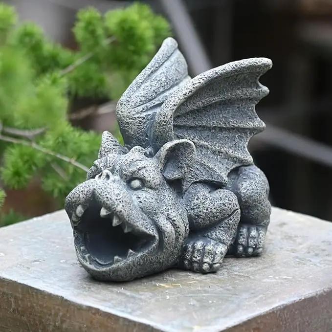 OwMell Gargoyle Statue Garden Guardian Sculpture Figurine Gothic Indoor Outdoor Garden Decor Statue 7 Inch - Lying by GreenHaven Gardens