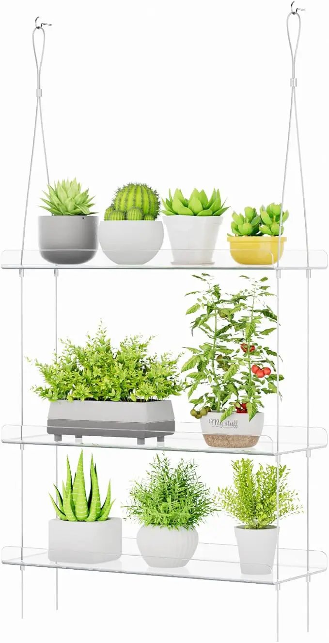 Lifewit 3-Tier Window Plant Shelves 15 inch, Acrylic Adjustable Hanging Floating Shelf, Window Sill Extender for Indoor Succulent Plants, Micro Greens, Seed Starter Pots, Herb Planters by GreenHaven Gardens