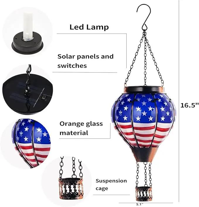 Hot Air Balloon Solar Lantern Outdoor - Flame Hanging Solar Light Waterproof Lanterns for Patio Garden Yard Farmhouse Decor, Great Gift(Flag) by GreenHaven Gardens