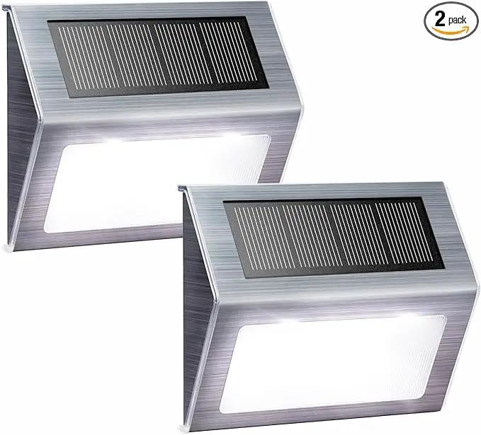 XLUX Solar Powered Lights for Deck Steps Stairs Fences Pathway Path, LED lamp, Outdoor Waterproof, White Light 2 Pack by GreenHaven Gardens