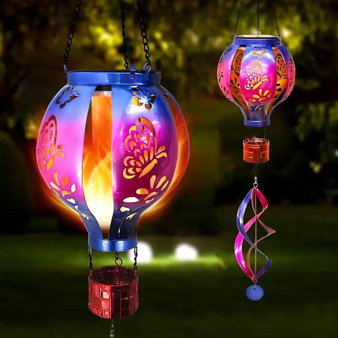 Hot Air Balloon Solar Lantern Butterfly Wind Spinners with Flickering Flame Light Hanging Solar Lantern Outdoor Waterproof Decorations for Outside Patio Garden Yard by GreenHaven Gardens