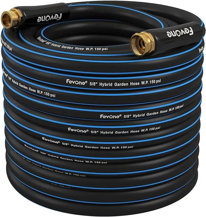 Fevone 100 ft Garden Hose, 2-Year Warranty, Heavy Duty Water Hose, Hybrid Polymer, Kink Resistance, Flexible, Durable, Solid Brass Fittings, 3/4" GHT, 5/8" ID, 600 PSI, by GreenHaven Gardens