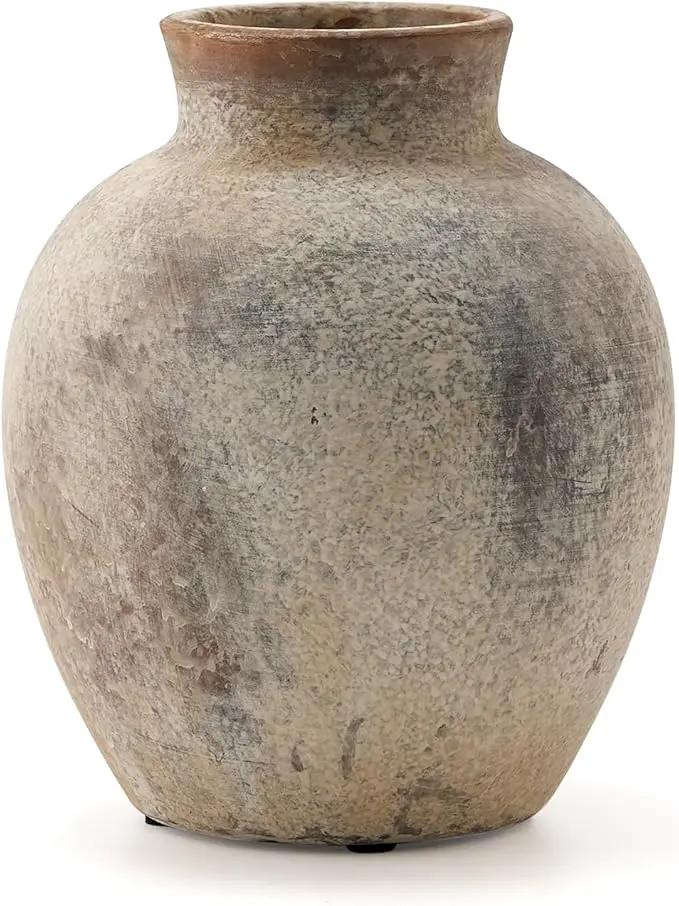 SIDUCAL Ceramic Decorative Flower Vase | 6 Inch Pottery Rustic Farmhouse | Boho | Whitewashed Terracotta Vase for Home Decor, Table, Living Room, Bathroom, Shelf, Mantel Decoration by GreenHaven Gardens