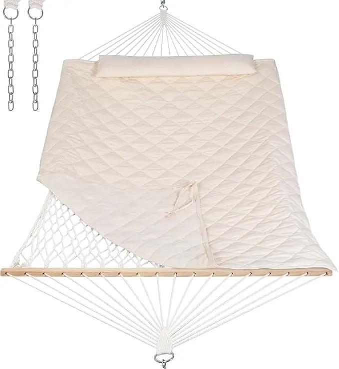 ANOW Outdoor Rope Hammock with Spreader Bars, Heavy Duty Hammock with Pad for Outdoors, 450 LBS Weight Capacity, Cream by GreenHaven Gardens