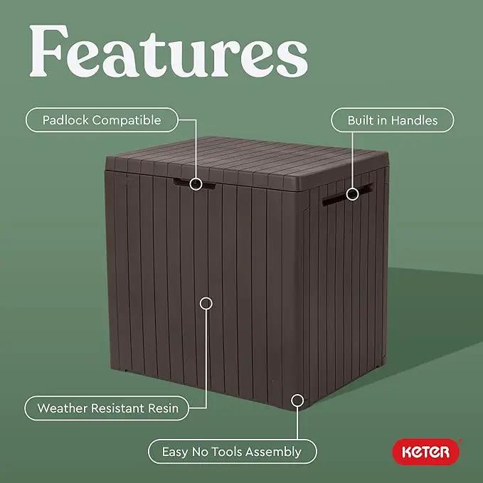 Keter City 30 Gallon Resin Outdoor Storage Box and Patio Furniture Side Table for Pool and Garden Accessories, Brown by GreenHaven Gardens