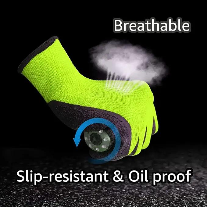 Evridwear Crinkle Latex Rubber Hand Coated Safety Work Gloves for Men Women General Multi Use Construction Warehouse Gardening Assembly Landscaping (XL-Size) Lime 120 Pairs Pack by GreenHaven Gardens