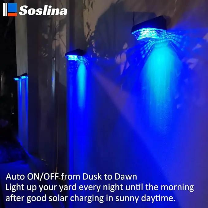 4 Pack Solar Step Lights Outdoor Waterproof, Solar Wall Lights Outdoor, Last All Night, Solar Fence Lights for Fence Garden Step Yard Decking Patio (Blue) by GreenHaven Gardens