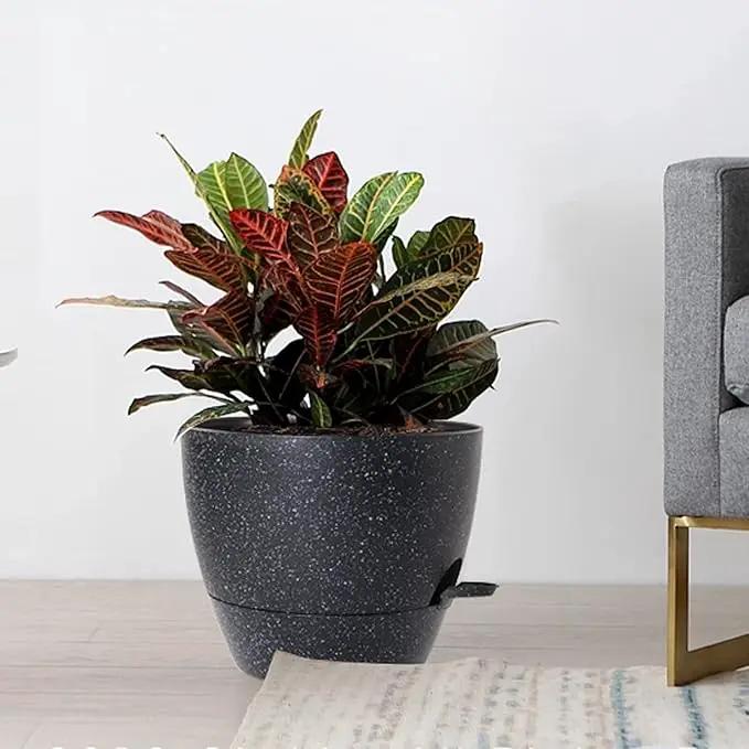 10/9/8 inch Self Watering Pots, Set of 3 Plastic Planters with Mesh Drainage Holes and Deep Reservoir for Indoor Outdoor Garden Plants and Flowers, Black Speckles by GreenHaven Gardens