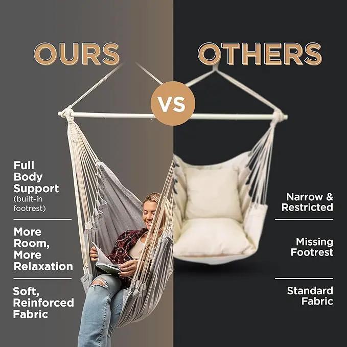 Hanging Hammock Chair Swing – Hanging Chair Outdoor & Indoor - Hammock Swing Chair – Quick & Easy Setup with Hardware Kit – Durable & Spacious Full Body Support – Holds 440 Lbs by GreenHaven Gardens