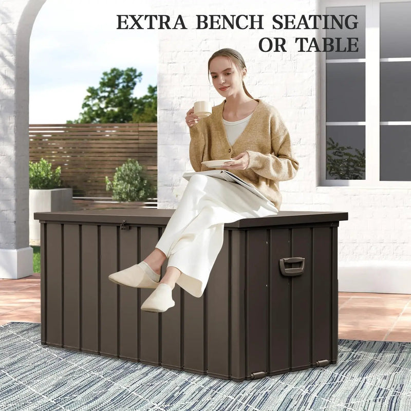 Domi 100-Gallon Outdoor Storage Box – Waterproof, Lockable Storage Cabinet for Patio Furniture, Garden Tools & Pool Supplies – Large Metal Storage for Cushions, Toys & More by GreenHaven Gardens